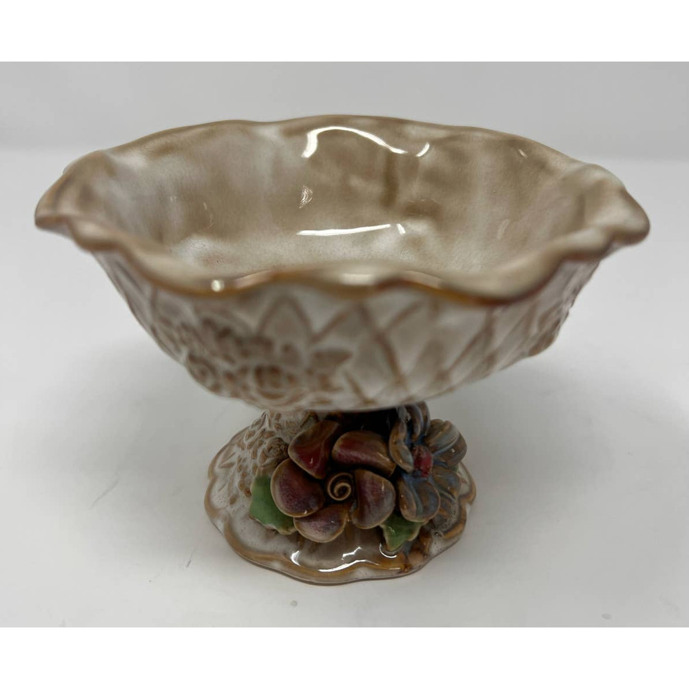 Brownish‎ Scalloped Floral Compote 3" Tall x 4 1/2" Wide